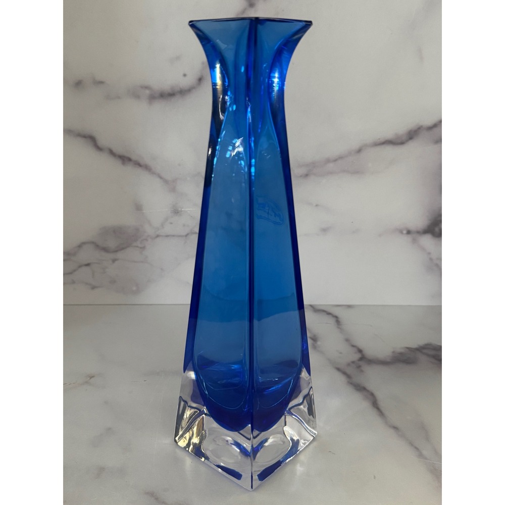 Royal Gallery Cobalt Blue Lead Crystal Bud Vase Made in Italy Vintage 1995 10in